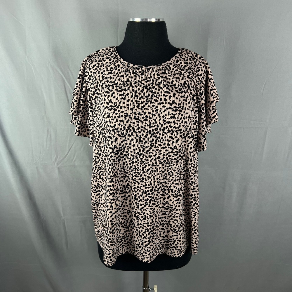 Adrianna Papell Blouse Top Womens XL Multicolor Leopard Stretch Keyhole Back